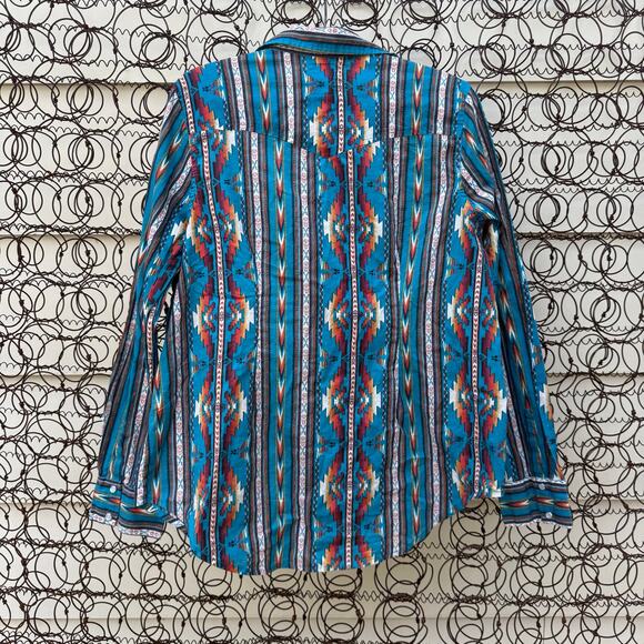Cotton Rye Outfitters Teal Aztec Southwestern Pearl Snap Shirt Lightweight LARGE - Picture 2 of 9